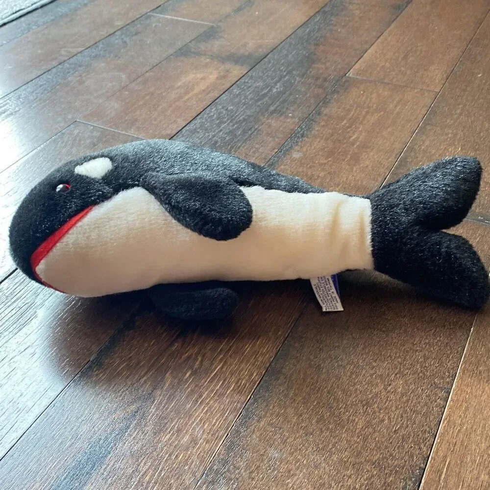 Vintage Sea World 1992 Shamu Orca killer whale plush stuffed animal 15 inch blac